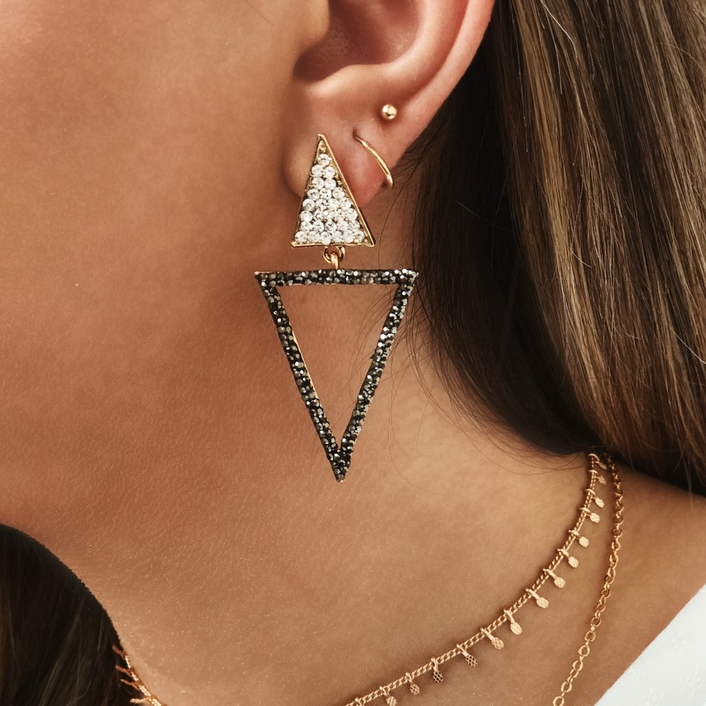 Triangle Cubic Zirconia Rhinestone Paved Earrings